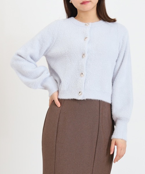 ASTORIA ODIER（アストリアオディール）の「ラメフェザービジューボタンカーディガン（カーディガン/ボレロ・レディース・サックスブルー/チャコールグレー/ホワイト/ピンク・MEDIUM）」の3枚目の写真