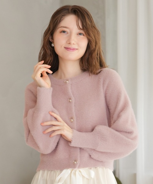 ASTORIA ODIER（アストリアオディール）の「ラメフェザービジューボタンカーディガン（カーディガン/ボレロ・レディース・サックスブルー/チャコールグレー/ホワイト/ピンク・MEDIUM）」の4枚目の写真