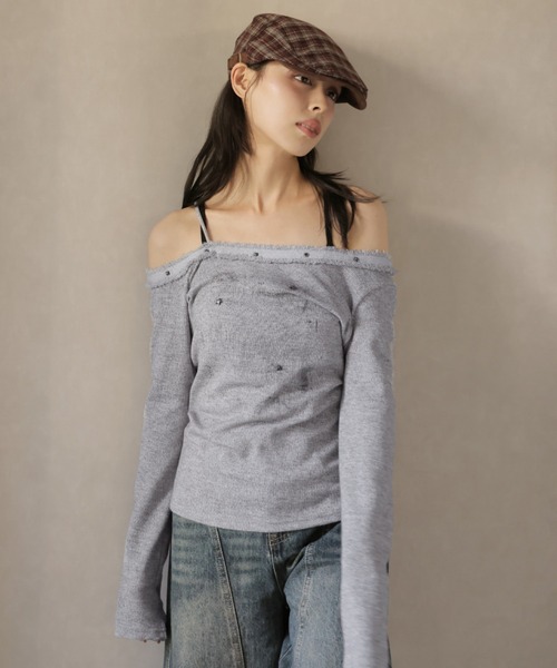 Ulysses(ユリシス)の「アシンメトリーオフショルダーフリンジリベットデザインカットソー(Tシャツ/カットソー・レディース・ホワイト/グレー/ブラック・F)」の17枚目の写真
