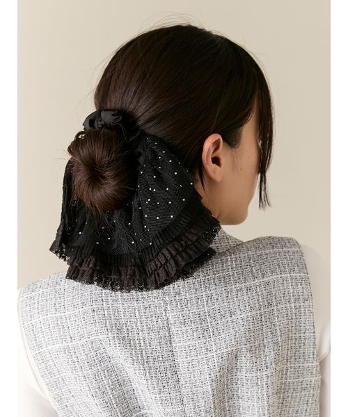 LILY BROWN（リリーブラウン）の「ハーフフリルシュシュ（シュシュ・レディース・チェック/アイボリー/ブラック・F）」の3枚目の写真