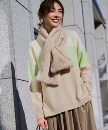 ウールカシミヤ カラーブロック チュニック ニット