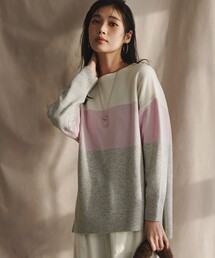 ウールカシミヤ カラーブロック チュニック ニット