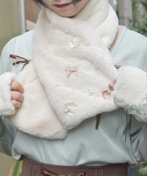 axes femme（アクシーズファム）の「アソートリボンティペット（マフラー・レディース・ブラック/サックスブルー/キナリ・FREE）」の2枚目の写真