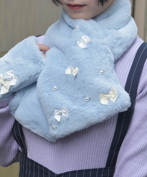 axes femme（アクシーズファム）の「アソートリボンティペット（マフラー・レディース・ブラック/サックスブルー/キナリ・FREE）」の6枚目の写真