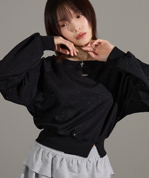 apres jour mignon(アプレジュールミニョン)の「ラメスウェット(スウェット・レディース・杢グレー/オフホワイト/ブラック・フリー/LARGE)」の2枚目の写真