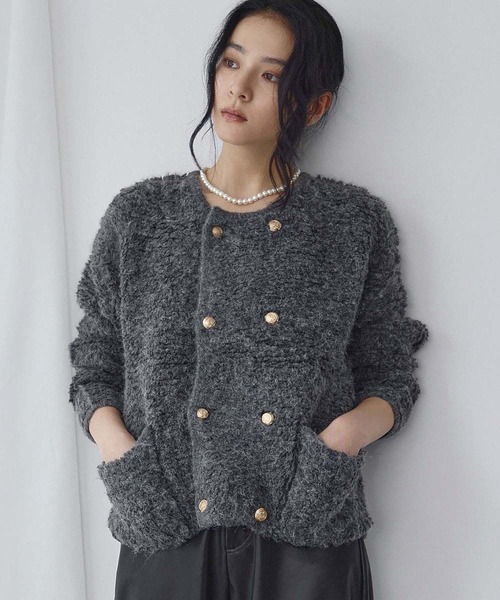 ELFRANK(エルフランク)の「ループニット カーディガン ループ編み 長袖 ショート丈 冬(カーディガン/ボレロ・レディース・チャコールグレー/ライトベージュ/モカ・M/L)」の6枚目の写真