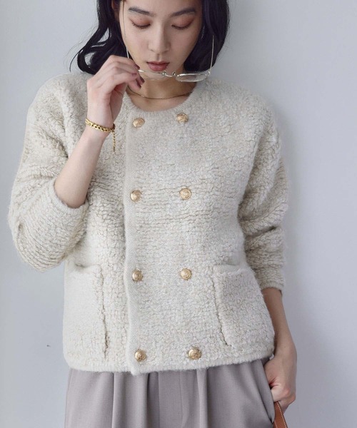 ELFRANK(エルフランク)の「ループニット カーディガン ループ編み 長袖 ショート丈 冬(カーディガン/ボレロ・レディース・チャコールグレー/ライトベージュ/モカ・M/L)」の22枚目の写真