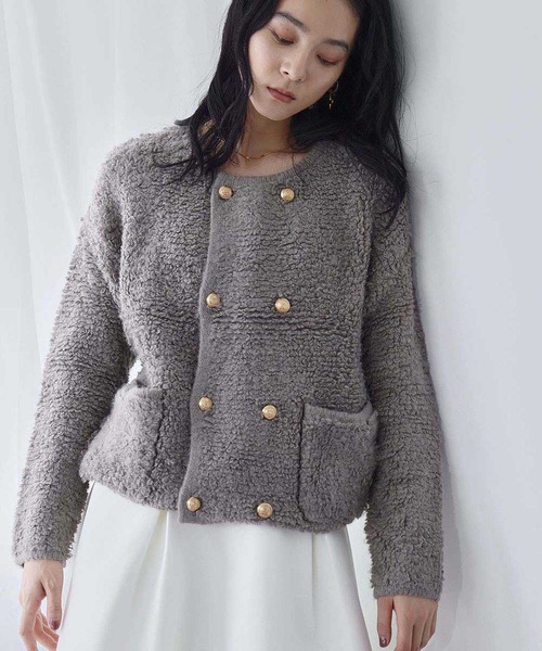 ELFRANK(エルフランク)の「ループニット カーディガン ループ編み 長袖 ショート丈 冬(カーディガン/ボレロ・レディース・チャコールグレー/ライトベージュ/モカ・M/L)」の5枚目の写真
