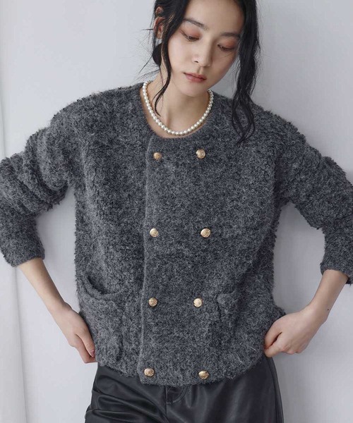 ELFRANK(エルフランク)の「ループニット カーディガン ループ編み 長袖 ショート丈 冬(カーディガン/ボレロ・レディース・チャコールグレー/ライトベージュ/モカ・M/L)」の4枚目の写真