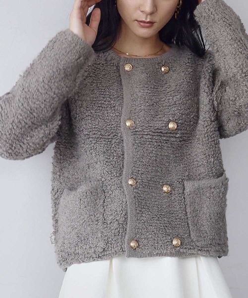 ELFRANK(エルフランク)の「ループニット カーディガン ループ編み 長袖 ショート丈 冬(カーディガン/ボレロ・レディース・チャコールグレー/ライトベージュ/モカ・M/L)」の19枚目の写真