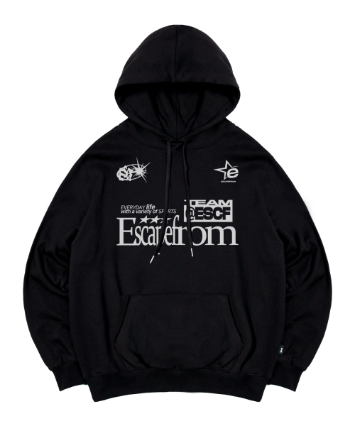 ESCAPEFROM(エスケープフロム)の「ESCF スポーツプリント フードパーカー ブラック(パーカー・レディース・その他・LARGE/X-LARGE/MEDIUM)」の2枚目の写真