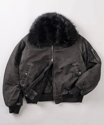 SlashDate（スラッシュデイト）の「【82】ヴィンテージライク 襟ファー フライトブルゾン/ボンバージャケット/ダブルジップ/ミリタリー/アメカジ（ミリタリージャケット・メンズ）」