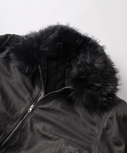 SlashDate(スラッシュデイト)の「【82】ヴィンテージライク 襟ファー フライトブルゾン/ボンバージャケット/ダブルジップ/ミリタリー/アメカジ(ミリタリージャケット・メンズ・グレー/カーキ/ブラック・M/L)」の4枚目の写真