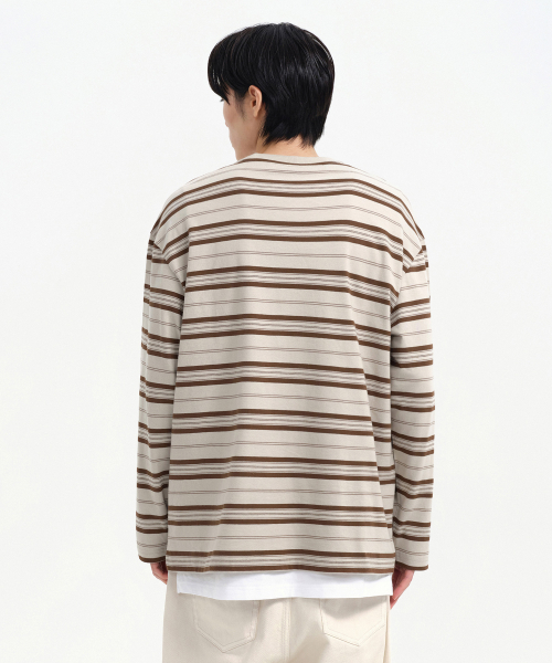 MUSINSA STANDARD（ムシンサスタンダード）の「マルチストライプリラックスド長袖Tシャツ3 [クリーム]（Tシャツ/カットソー・メンズ・その他・SMALL/MEDIUM/LARGE/X-LARGE/XX-LARGE）」の3枚目の写真