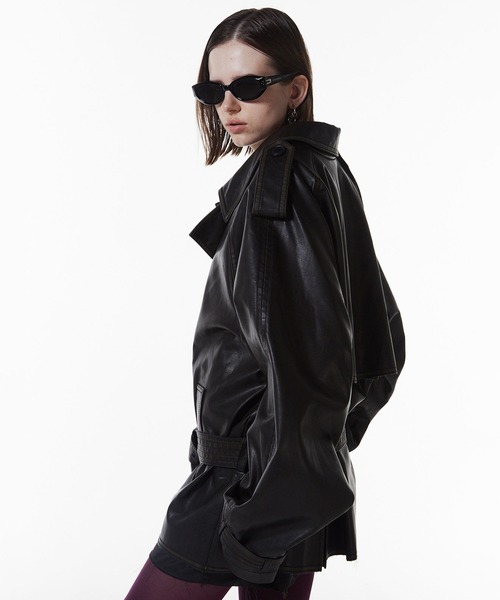 JOSE MOON（ジョゼムーン）の「【JOSEMOON/ジョゼムーン】FAUX LEATHER TRENCH JACKET/フォーレザートレンチジャケット（トレンチコート・レディース・ブラック/ブラウン・36）」の8枚目の写真