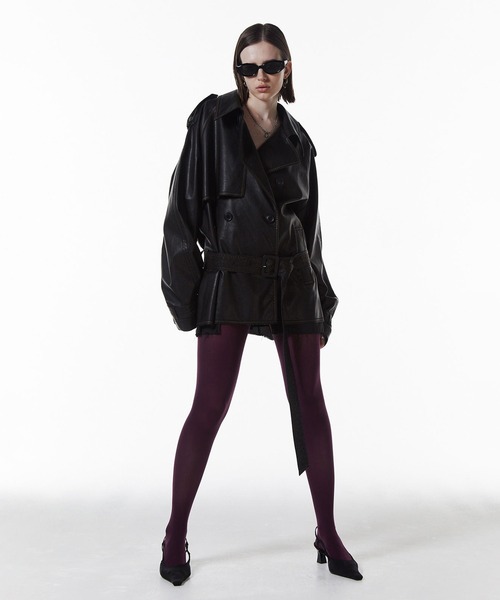 JOSE MOON（ジョゼムーン）の「【JOSEMOON/ジョゼムーン】FAUX LEATHER TRENCH JACKET/フォーレザートレンチジャケット（トレンチコート・レディース・ブラック/ブラウン・36）」の4枚目の写真