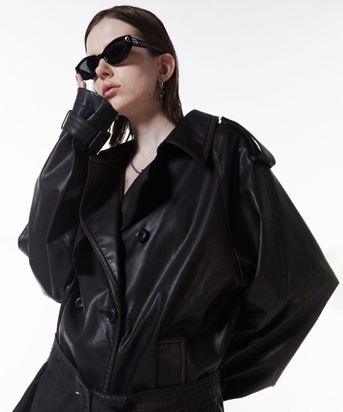 JOSE MOON（ジョゼムーン）の「【JOSEMOON/ジョゼムーン】FAUX LEATHER TRENCH JACKET/フォーレザートレンチジャケット（トレンチコート・レディース・ブラック/ブラウン・36）」の11枚目の写真