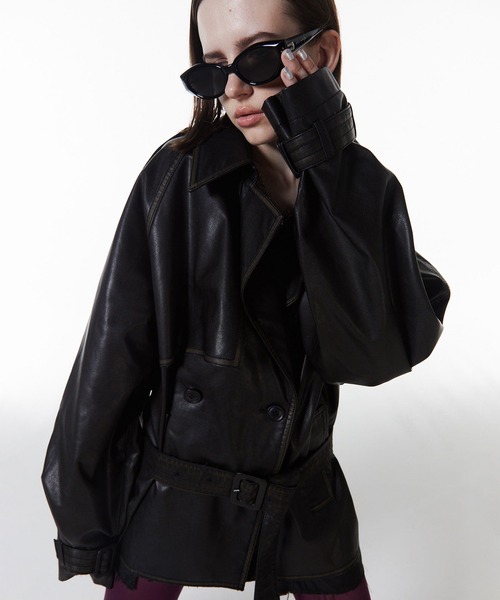 JOSE MOON（ジョゼムーン）の「【JOSEMOON/ジョゼムーン】FAUX LEATHER TRENCH JACKET/フォーレザートレンチジャケット（トレンチコート・レディース・ブラック/ブラウン・36）」の12枚目の写真