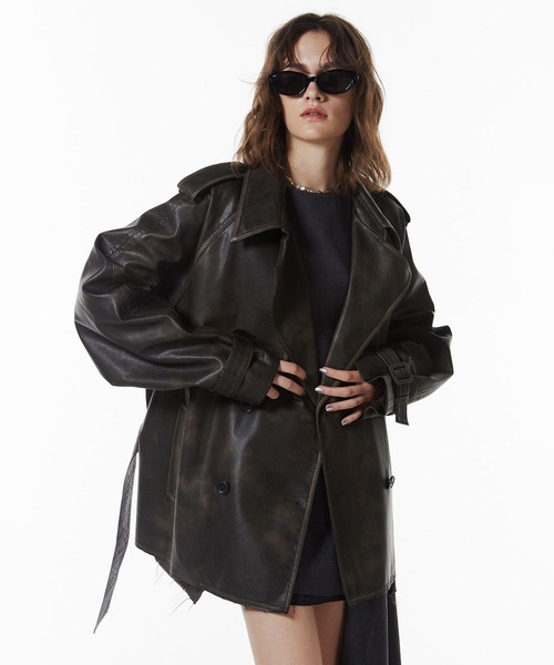 JOSEMOON/ジョゼムーン】FAUX LEATHER TRENCH JACKET/フォーレザー