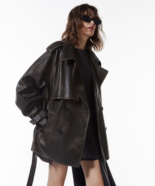 JOSE MOON（ジョゼムーン）の「【JOSEMOON/ジョゼムーン】FAUX LEATHER TRENCH JACKET/フォーレザートレンチジャケット（トレンチコート・レディース・ブラック/ブラウン・36）」の17枚目の写真