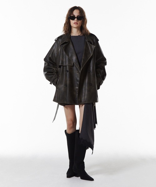 JOSE MOON（ジョゼムーン）の「【JOSEMOON/ジョゼムーン】FAUX LEATHER TRENCH JACKET/フォーレザートレンチジャケット（トレンチコート・レディース・ブラック/ブラウン・36）」の14枚目の写真