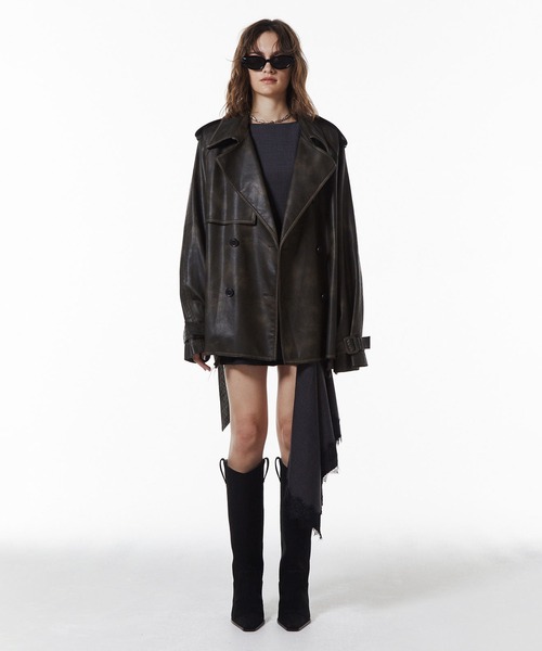 JOSE MOON（ジョゼムーン）の「【JOSEMOON/ジョゼムーン】FAUX LEATHER TRENCH JACKET/フォーレザートレンチジャケット（トレンチコート・レディース・ブラック/ブラウン・36）」の21枚目の写真