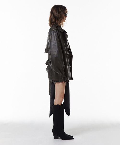 JOSEMOON/ジョゼムーン】FAUX LEATHER TRENCH JACKET/フォーレザー