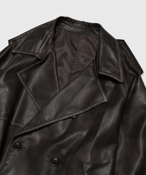 JOSEMOON/ジョゼムーン】FAUX LEATHER TRENCH JACKET/フォーレザー