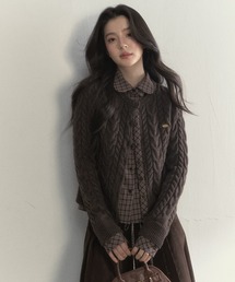 チェック柄シャツ レイヤードニットカーディガン SP25a026【SunsetPark】【2025AW】