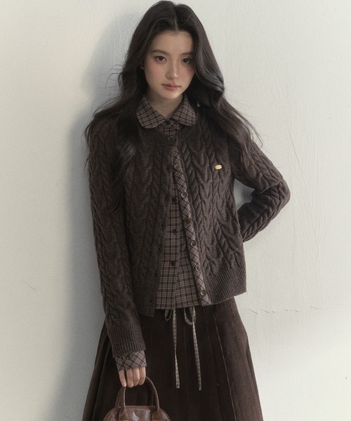 SunsetPark(サンセットパーク)の「チェック柄シャツ レイヤードニットカーディガン SP25a026【SunsetPark】【2025AW】(ニット/セーター・レディース・ブラウン/ピンク/グレー・M/S)」の5枚目の写真