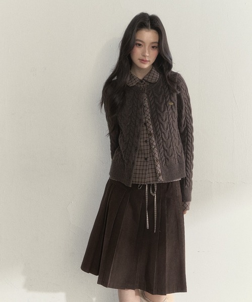 SunsetPark(サンセットパーク)の「チェック柄シャツ レイヤードニットカーディガン SP25a026【SunsetPark】【2025AW】(ニット/セーター・レディース・ブラウン/ピンク/グレー・M/S)」の6枚目の写真