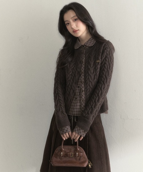 SunsetPark(サンセットパーク)の「チェック柄シャツ レイヤードニットカーディガン SP25a026【SunsetPark】【2025AW】(ニット/セーター・レディース・ブラウン/ピンク/グレー・M/S)」の7枚目の写真