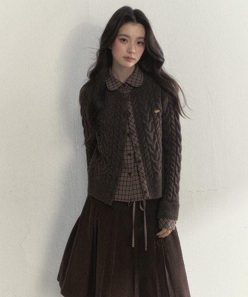 SunsetPark(サンセットパーク)の「チェック柄シャツ レイヤードニットカーディガン SP25a026【SunsetPark】【2025AW】(ニット/セーター・レディース・ブラウン/ピンク/グレー・M/S)」の8枚目の写真