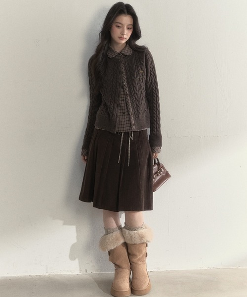 SunsetPark(サンセットパーク)の「チェック柄シャツ レイヤードニットカーディガン SP25a026【SunsetPark】【2025AW】(ニット/セーター・レディース・ブラウン/ピンク/グレー・M/S)」の9枚目の写真