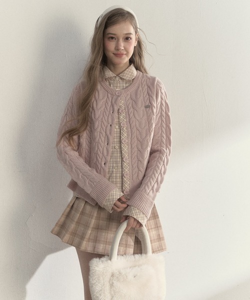 SunsetPark(サンセットパーク)の「チェック柄シャツ レイヤードニットカーディガン SP25a026【SunsetPark】【2025AW】(ニット/セーター・レディース・ブラウン/ピンク/グレー・M/S)」の10枚目の写真