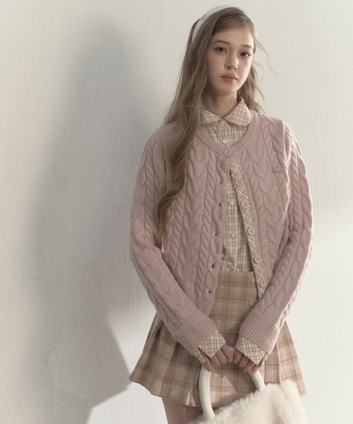 SunsetPark(サンセットパーク)の「チェック柄シャツ レイヤードニットカーディガン SP25a026【SunsetPark】【2025AW】(ニット/セーター・レディース・ブラウン/ピンク/グレー・M/S)」の12枚目の写真