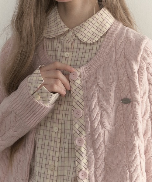 SunsetPark(サンセットパーク)の「チェック柄シャツ レイヤードニットカーディガン SP25a026【SunsetPark】【2025AW】(ニット/セーター・レディース・ブラウン/ピンク/グレー・M/S)」の13枚目の写真