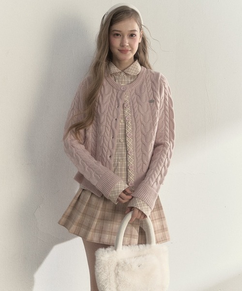 SunsetPark(サンセットパーク)の「チェック柄シャツ レイヤードニットカーディガン SP25a026【SunsetPark】【2025AW】(ニット/セーター・レディース・ブラウン/ピンク/グレー・M/S)」の14枚目の写真