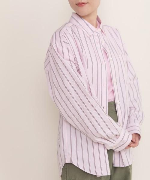CHILD WOMAN（チャイルドウーマン）の「40/-オックスマルチストライプ ボタンダウンシャツ(セットアップ対応)（シャツ/ブラウス・レディース・ピンク・FREE）」の3枚目の写真