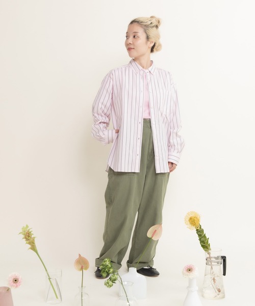 CHILD WOMAN（チャイルドウーマン）の「40/-オックスマルチストライプ ボタンダウンシャツ(セットアップ対応)（シャツ/ブラウス・レディース・ピンク・FREE）」の8枚目の写真