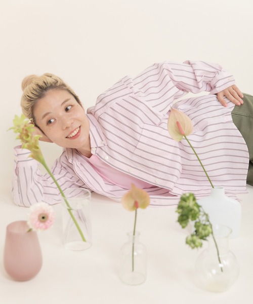 CHILD WOMAN（チャイルドウーマン）の「40/-オックスマルチストライプ ボタンダウンシャツ(セットアップ対応)（シャツ/ブラウス・レディース・ピンク・FREE）」の7枚目の写真