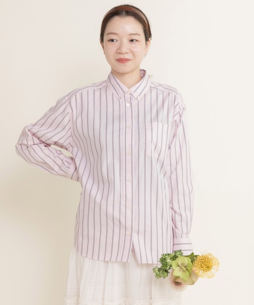 CHILD WOMAN（チャイルドウーマン）の「40/-オックスマルチストライプ ボタンダウンシャツ(セットアップ対応)（シャツ/ブラウス・レディース・ピンク・FREE）」の14枚目の写真