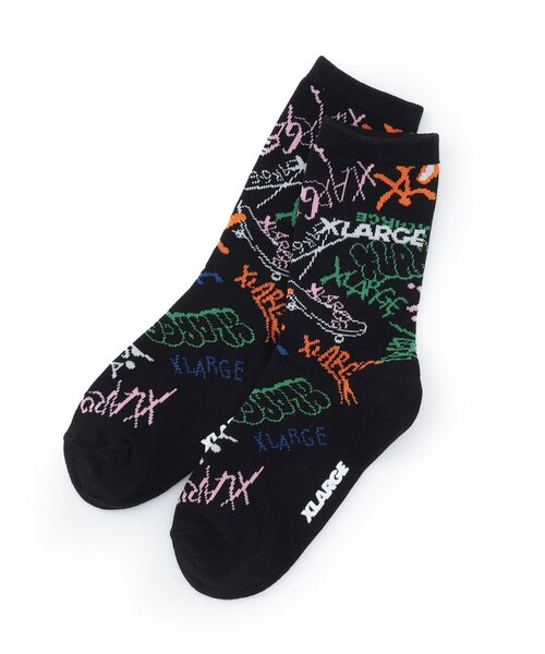 XLARGE KIDS（エクストララージキッズ）の「グラフィティ総柄クルーソックス（ソックス/靴下・キッズ・グレー/ブラック・13-15cm/15-17cm/17-19cm/19-21cm）」の2枚目の写真