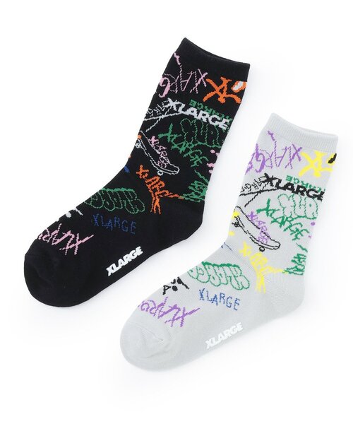 XLARGE KIDS（エクストララージキッズ）の「グラフィティ総柄クルーソックス（ソックス/靴下・キッズ・グレー/ブラック・13-15cm/15-17cm/17-19cm/19-21cm）」の5枚目の写真