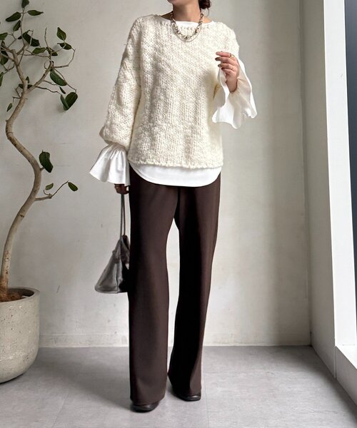 DouDou（ドゥドゥ）の「バルーンカフリブトップス（Tシャツ/カットソー・レディース・ブラック/オフホワイト/ブラウン・FREE）」の6枚目の写真