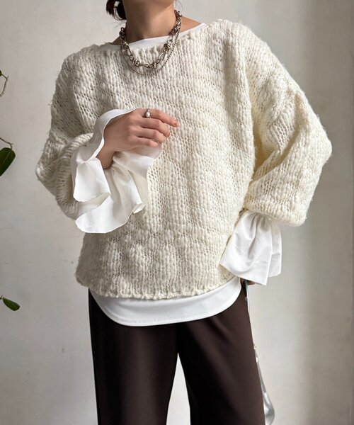 DouDou（ドゥドゥ）の「バルーンカフリブトップス（Tシャツ/カットソー・レディース・ブラック/オフホワイト/ブラウン・FREE）」の9枚目の写真