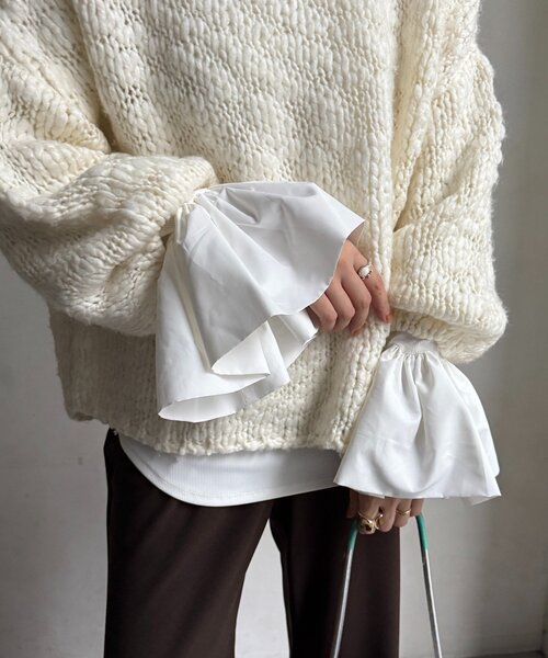 DouDou（ドゥドゥ）の「バルーンカフリブトップス（Tシャツ/カットソー・レディース・ブラック/オフホワイト/ブラウン・FREE）」の10枚目の写真