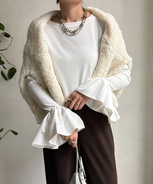 DouDou（ドゥドゥ）の「バルーンカフリブトップス（Tシャツ/カットソー・レディース・ブラック/オフホワイト/ブラウン・FREE）」の12枚目の写真