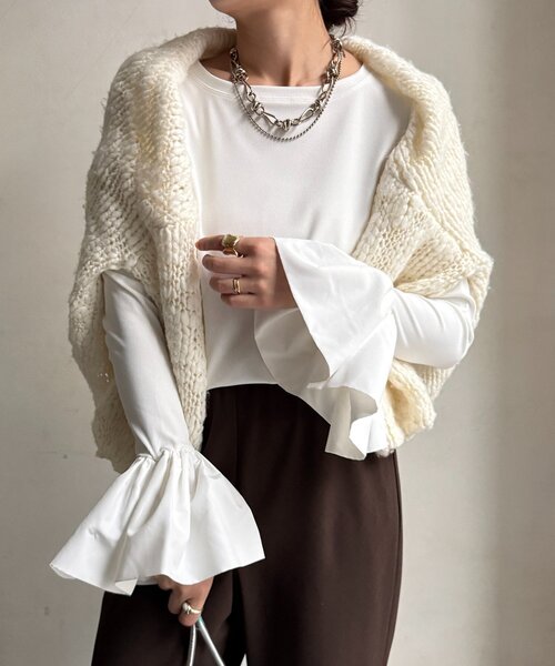 DouDou（ドゥドゥ）の「バルーンカフリブトップス（Tシャツ/カットソー・レディース・ブラック/オフホワイト/ブラウン・FREE）」の13枚目の写真