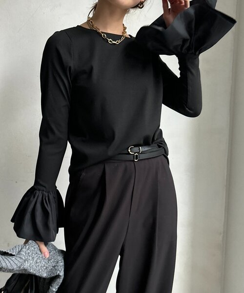 DouDou（ドゥドゥ）の「バルーンカフリブトップス（Tシャツ/カットソー・レディース・ブラック/オフホワイト/ブラウン・FREE）」の22枚目の写真